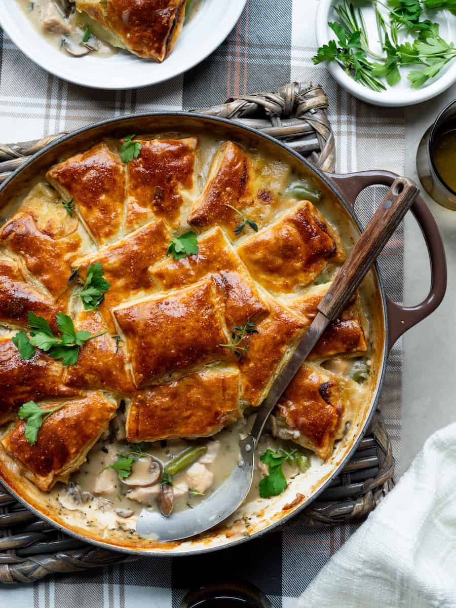 Patchwork Turkey Pot Pie with Puff Pastry Crust