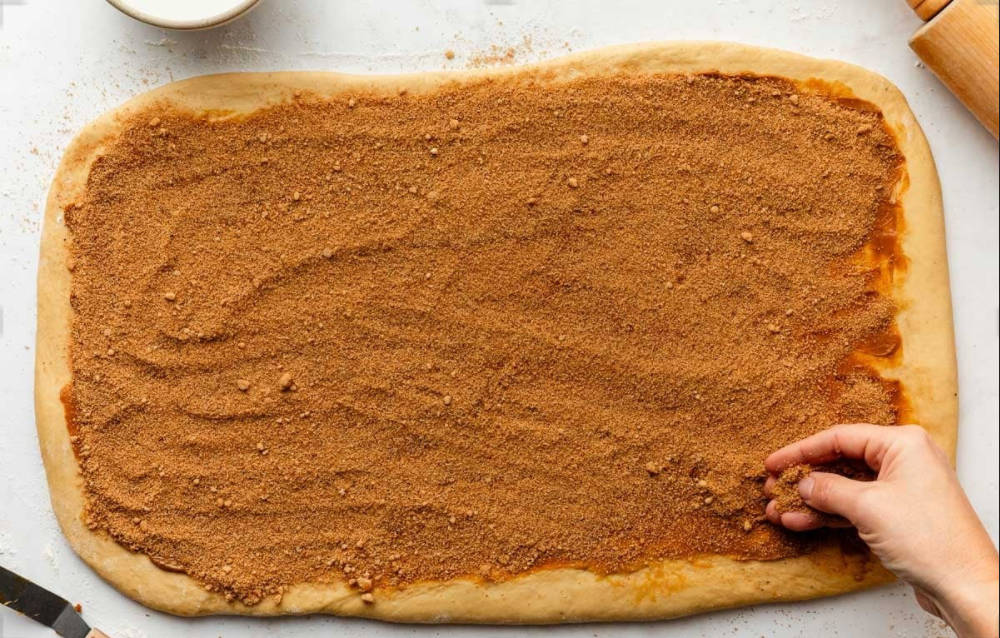 The filling as we spread it over the dough