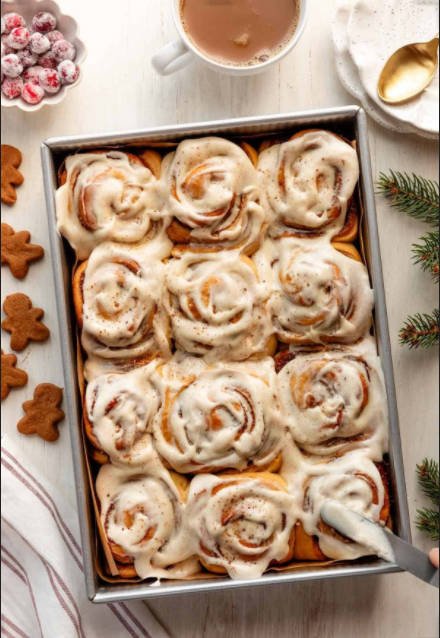 The finished rolls with frosting